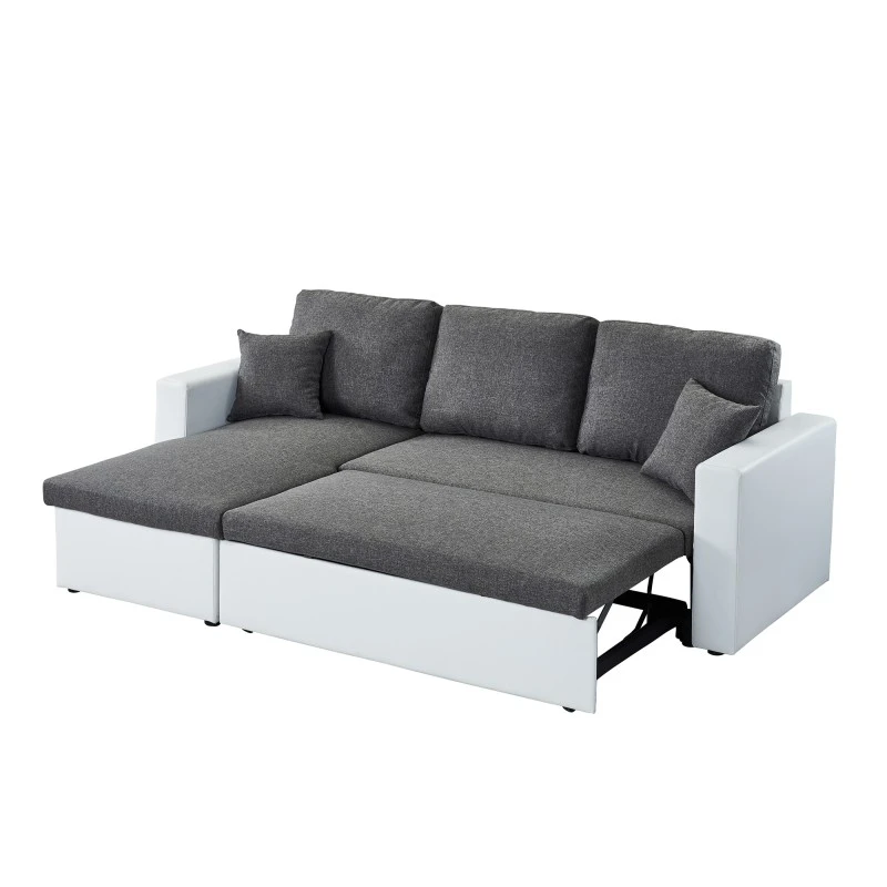Canapé D'angle ASPEN Convertible, Réversible Et Coffre En Tissu Gris Et PU Blanc 6 Canapé D'angle ASPEN Convertible, Réversible Et Coffre En Tissu Gris Et PU Blanc – Image 4