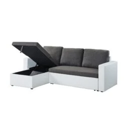 Canapé D'angle ASPEN Convertible, Réversible Et Coffre En Tissu Gris Et PU Blanc 12 Canapé D'angle ASPEN Convertible, Réversible Et Coffre En Tissu Gris Et PU Blanc -Mobilia Soldes canape d angle aspen convertible reversible et coffre en tissu gris et pu blanc 4