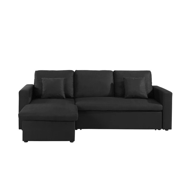 Canapé D'angle ASPEN Convertible, Réversible Et Coffre En Tissu Noir 4 Canapé D'angle ASPEN Convertible, Réversible Et Coffre En Tissu Noir – Image 2