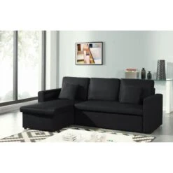 Canapé D'angle ASPEN Convertible, Réversible Et Coffre En Tissu Noir 10 Canapé D'angle ASPEN Convertible, Réversible Et Coffre En Tissu Noir -Mobilia Soldes canape d angle aspen convertible reversible et coffre en tissu noir 2