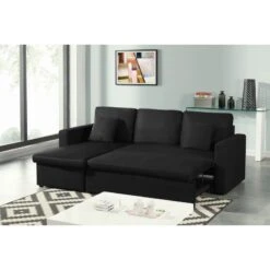 Canapé D'angle ASPEN Convertible, Réversible Et Coffre En Tissu Noir 11 Canapé D'angle ASPEN Convertible, Réversible Et Coffre En Tissu Noir -Mobilia Soldes canape d angle aspen convertible reversible et coffre en tissu noir 3
