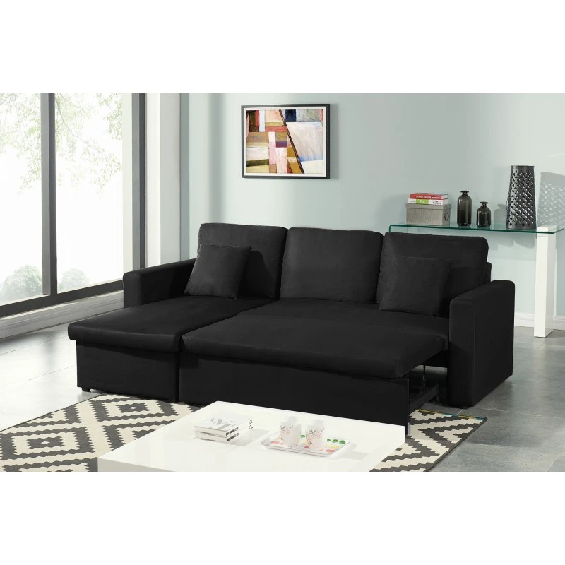 Canapé D'angle ASPEN Convertible, Réversible Et Coffre En Tissu Noir 6 Canapé D'angle ASPEN Convertible, Réversible Et Coffre En Tissu Noir – Image 4