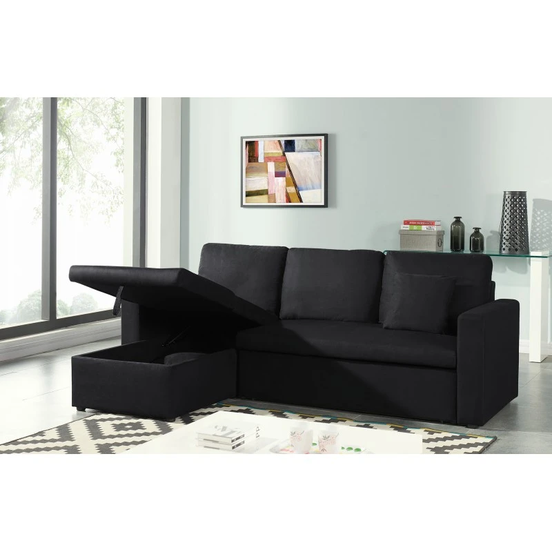 Canapé D'angle ASPEN Convertible, Réversible Et Coffre En Tissu Noir 7 Canapé D'angle ASPEN Convertible, Réversible Et Coffre En Tissu Noir – Image 5