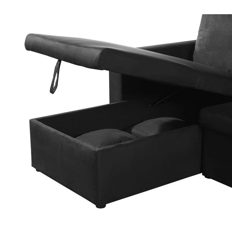 Canapé D'angle ASPEN Convertible, Réversible Et Coffre En Tissu Noir 8 Canapé D'angle ASPEN Convertible, Réversible Et Coffre En Tissu Noir – Image 6