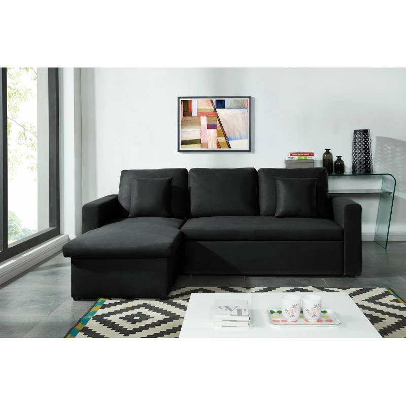 Canapé D'angle ASPEN Convertible, Réversible Et Coffre En Tissu Noir 3 Canapé D'angle ASPEN Convertible, Réversible Et Coffre En Tissu Noir