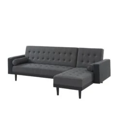 Canapé D'angle LUXURY Convertible Tissu Anthracite Et PU Noir 4 Places -Mobilia Soldes canape d angle luxury convertible tissu noir 4 places 2
