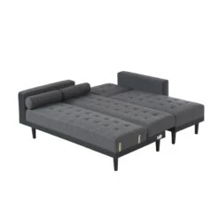 Canapé D'angle LUXURY Convertible Tissu Anthracite Et PU Noir 4 Places -Mobilia Soldes canape d angle luxury convertible tissu noir 4 places 4