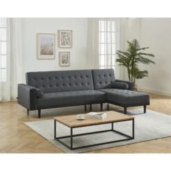 Canapé D'angle LUXURY Convertible Tissu Anthracite Et PU Noir 4 Places -Mobilia Soldes canape d angle luxury convertible tissu noir 4 places 7