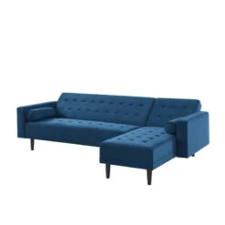 Canapé D'angle LUXURY Convertible Velours Bleu 4 Places -Mobilia Soldes canape d angle luxury convertible velours bleu 4 places 3