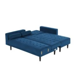 Canapé D'angle LUXURY Convertible Velours Bleu 4 Places -Mobilia Soldes canape d angle luxury convertible velours bleu 4 places 4