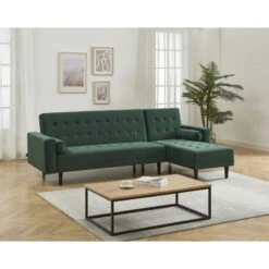 Canapé D'angle LUXURY Convertible Velours Vert 4 Places -Mobilia Soldes canape d angle luxury convertible velours vert 4 places 7