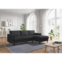 Canapé D'angle MAEL Cacharel En Tissu Anthracite Fixe -Mobilia Soldes canape d angle mael cacharel tissu anthracite 3 places 4