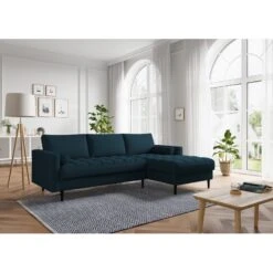 Canapé D'angle MAEL Cacharel En Tissu Bleu Foncé Fixe -Mobilia Soldes canape d angle mael cacharel tissu bleu fonce 3 places 4