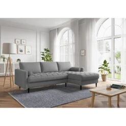 Canapé D'angle MAEL Cacharel En Tissu Gris Chiné Fixe -Mobilia Soldes canape d angle mael cacharel tissu gris chine 3 places 4