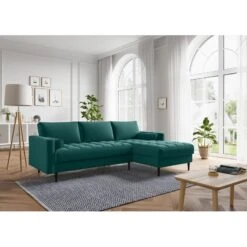 Canapé D'angle MAEL Cacharel En Velours Bleu Atlantique Fixe -Mobilia Soldes canape d angle mael cacharel velours bleu altantique 3 places 4