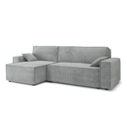 Canapé D'angle MARIUS Convertible Velours Côtelé Gris -Mobilia Soldes canape d angle marius convertible velours cotele gris 2