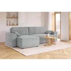 Canapé D'angle MARIUS Convertible Velours Côtelé Gris -Mobilia Soldes canape d angle marius convertible velours cotele gris 6