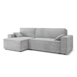 Canapé D'angle MARIUS Convertible Velours Côtelé Gris Clair -Mobilia Soldes canape d angle marius convertible velours cotele gris clair 2