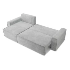 Canapé D'angle MARIUS Convertible Velours Côtelé Gris Clair -Mobilia Soldes canape d angle marius convertible velours cotele gris clair 3