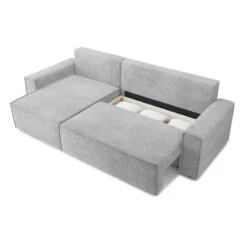 Canapé D'angle MARIUS Convertible Velours Côtelé Gris Clair -Mobilia Soldes canape d angle marius convertible velours cotele gris clair 4