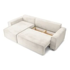 Canapé D'angle MIRA Convertible Et Réversible Velours Beige -Mobilia Soldes canape d angle mira convertible et reversible velours beige 4