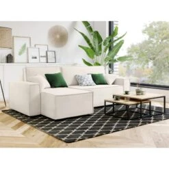 Canapé D'angle MIRA Convertible Et Réversible Velours Beige -Mobilia Soldes canape d angle mira convertible et reversible velours beige 6