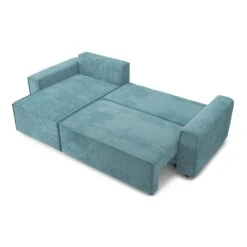 Canapé D'angle MIRA Convertible Et Réversible Velours Côtelé Bleu -Mobilia Soldes canape d angle mira convertible et reversible velours cotele bleu 4 places 3