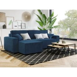 Canapé D'angle MIRA Convertible Et Réversible Velours Côtelé Bleu Cobalt -Mobilia Soldes canape d angle mira convertible et reversible velours cotele bleu cobalt 6