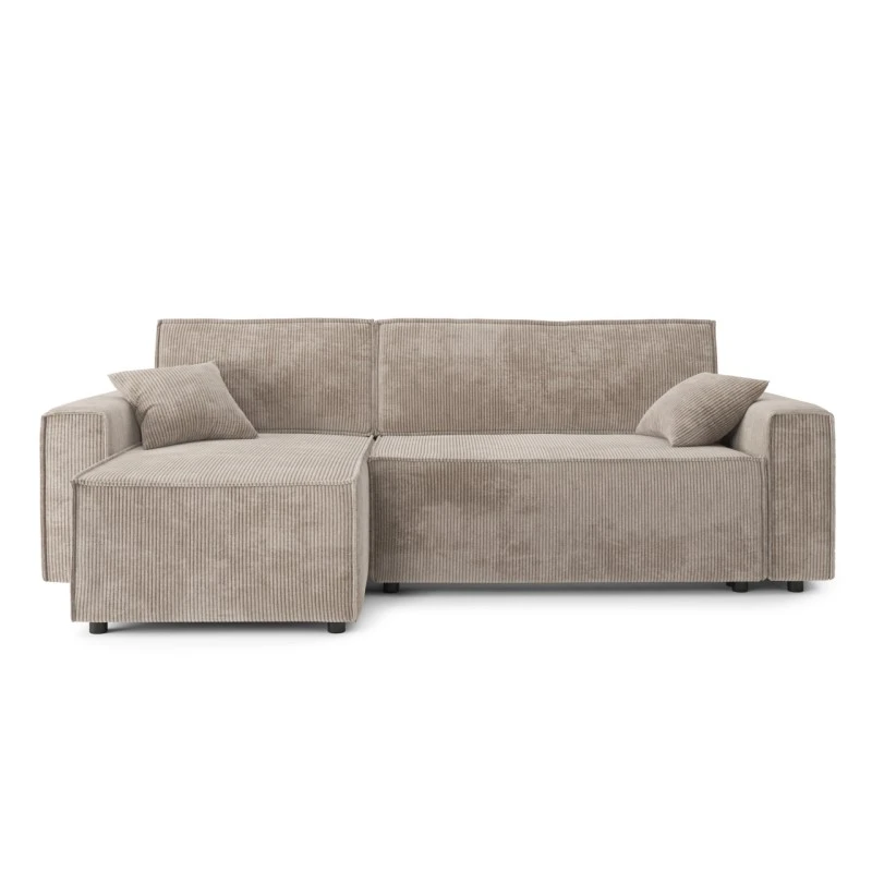 Canapé D'angle MIRA Convertible Et Réversible Velours Côtelé Grège 4 Canapé D'angle MIRA Convertible Et Réversible Velours Côtelé Grège – Image 2