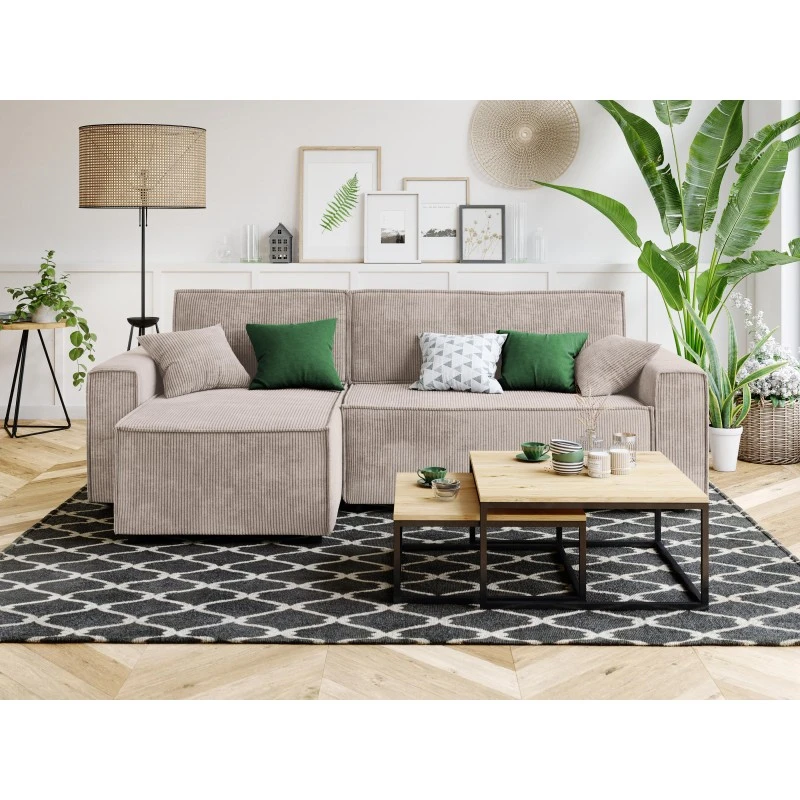 Canapé D'angle MIRA Convertible Et Réversible Velours Côtelé Grège 3 Canapé D'angle MIRA Convertible Et Réversible Velours Côtelé Grège
