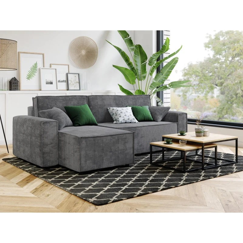 Canapé D'angle MIRA Convertible Et Réversible Velours Côtelé Gris Souris 8 Canapé D'angle MIRA Convertible Et Réversible Velours Côtelé Gris Souris – Image 7