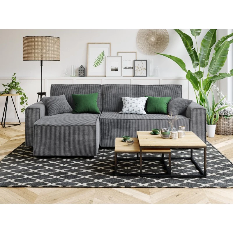 Canapé D'angle MIRA Convertible Et Réversible Velours Côtelé Gris Souris 2 Canapé D'angle MIRA Convertible Et Réversible Velours Côtelé Gris Souris