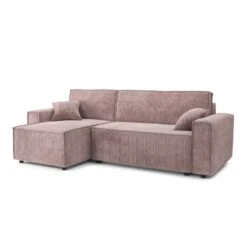 Canapé D'angle MIRA Convertible Et Réversible Velours Côtelé Mauve -Mobilia Soldes canape d angle mira convertible et reversible velours cotele mauve 2