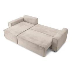 Canapé D'angle MIRA Convertible Et Réversible Velours Grège -Mobilia Soldes canape d angle mira convertible et reversible velours grege 3