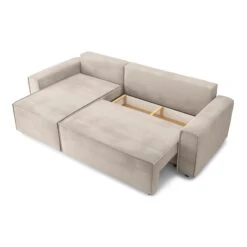 Canapé D'angle MIRA Convertible Et Réversible Velours Grège -Mobilia Soldes canape d angle mira convertible et reversible velours grege 4