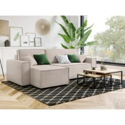 Canapé D'angle MIRA Convertible Et Réversible Velours Grège -Mobilia Soldes canape d angle mira convertible et reversible velours grege 6