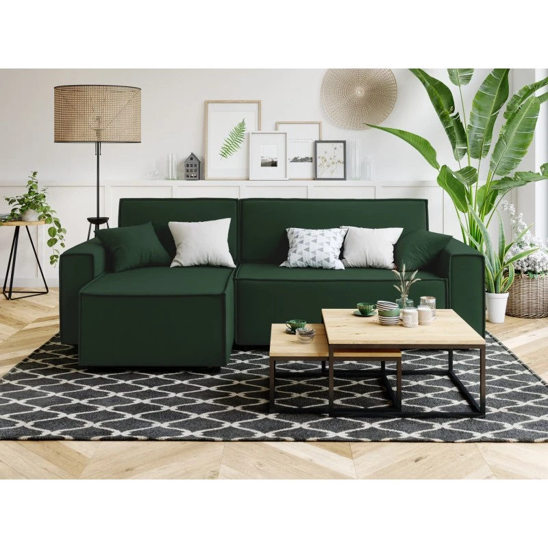 Canapé D'angle MIRA Convertible Et Réversible Velours Vert 3 Canapé D'angle MIRA Convertible Et Réversible Velours Vert