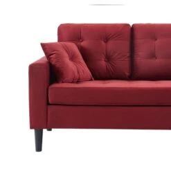 Canapé D'angle MIRISA En Velours Grenat Pieds Bois 4 Places Et 2 Coussins Inclus -Mobilia Soldes canape d angle mirisa velours grenat 3 places pieds bois 2 coussins inclus 3