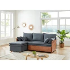 Canapé D'angle WOOD En Tissu Gris 4 Places Réversible Convertible Coffre -Mobilia Soldes canape d angle wood tissu gris 4 places reversible convertible coffr 5