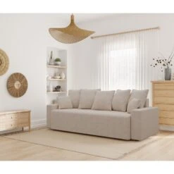 Canapé Droit ALMA Convertible Tissu Beige 3 Places -Mobilia Soldes canape droit alma convertible tissu beige 3 places 8