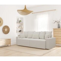 Canapé Droit ALMA Convertible Tissu Bouclette Blanc 3 Places -Mobilia Soldes canape droit alma convertible tissu bouclette blanc 3 places 7