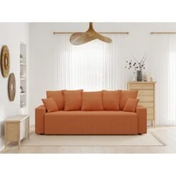 Canapé Droit ALMA Convertible Tissu Rouille 3 Places