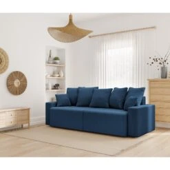 Canapé Droit ALMA Convertible Velours Côtelé Bleu Cobalt 3 Places -Mobilia Soldes canape droit alma convertible velours cotele bleu cobalt 3 places 8