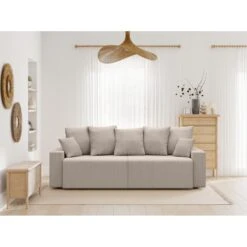 Canapé Droit ALMA Convertible Velours Côtelé Grège 3 Places