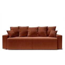 Canapé Droit ALMA Convertible Velours Côtelé Terracotta 3 Places -Mobilia Soldes canape droit alma convertible velours cotele terracotta 3 places 1