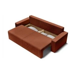 Canapé Droit ALMA Convertible Velours Côtelé Terracotta 3 Places -Mobilia Soldes canape droit alma convertible velours cotele terracotta 3 places 4
