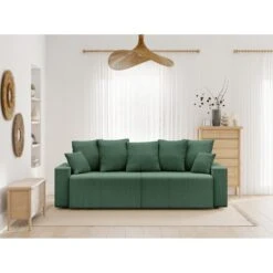 Canapé Droit ALMA Convertible Velours Côtelé Vert 3 Places