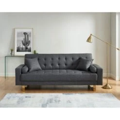 Canapé Droit Auguste Droit Convertible 3 Places Tissu Chiné Gris