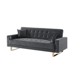 Canapé Droit AUGUSTE Droit Convertible 3 Places Velours Gris Anthracite -Mobilia Soldes canape droit auguste droit convertible 3 places velours gris anthracite 2