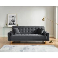 Canapé Droit AUGUSTE Droit Convertible 3 Places Velours Gris Anthracite